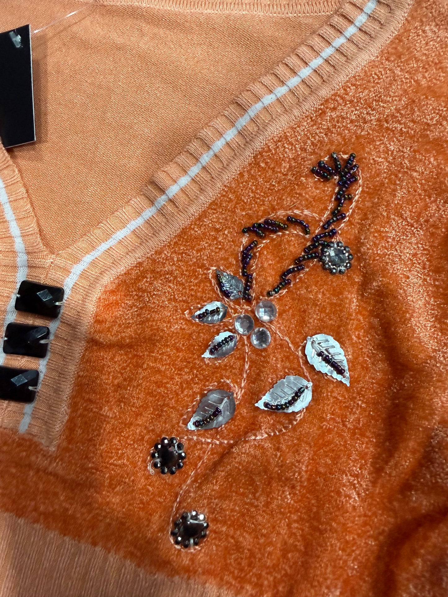 (S/M) vintage beaded orange long sleeve top
