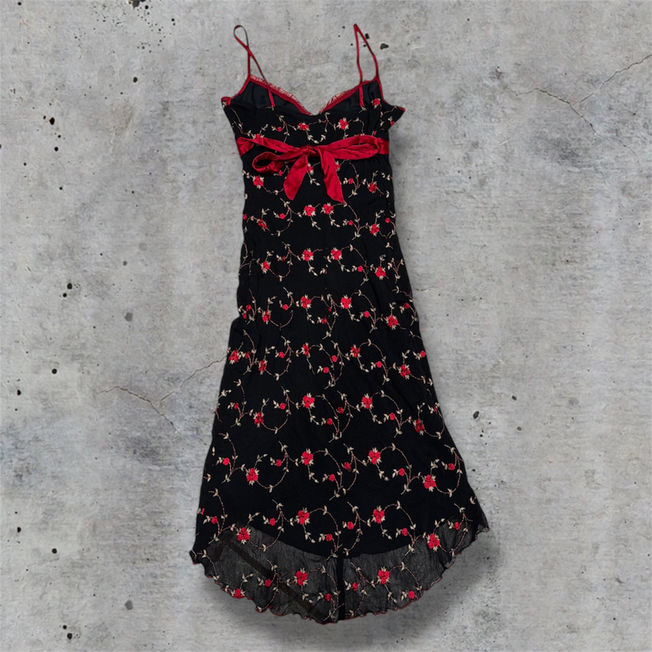 (L) vintage floral babydoll lace trim dress