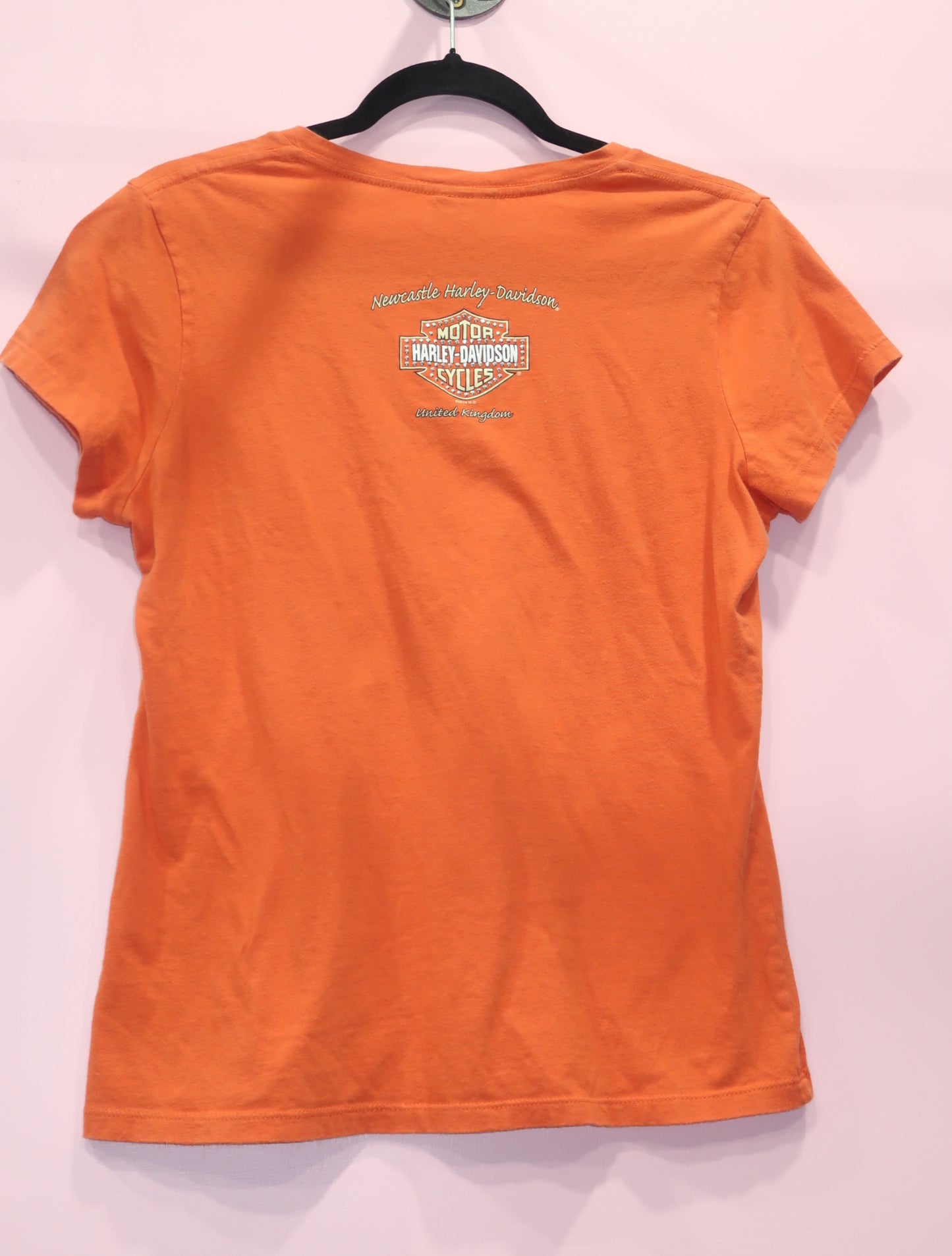 (L) Harley Davidson orange graphic top