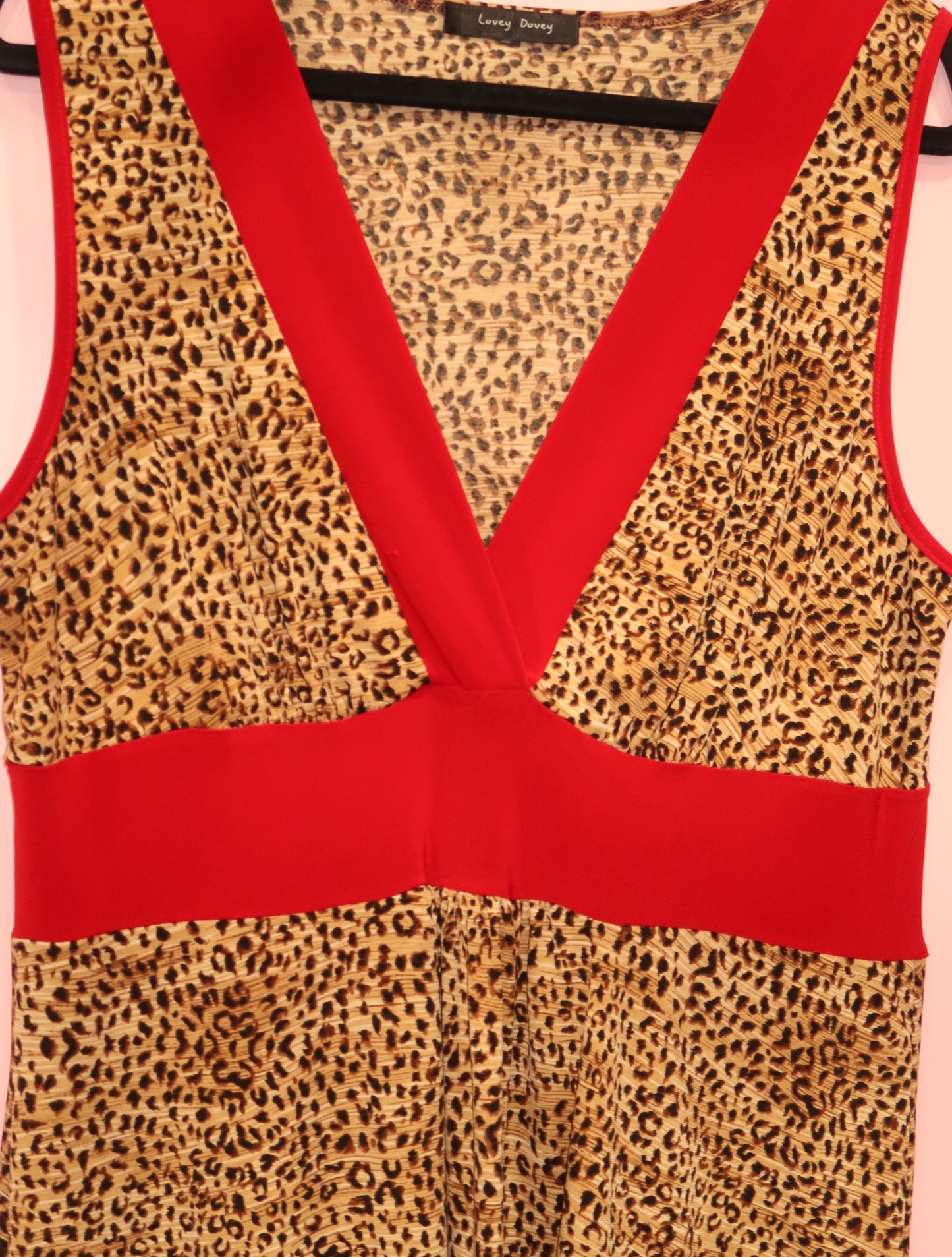 (3XL) 2000s leopard print red trim top