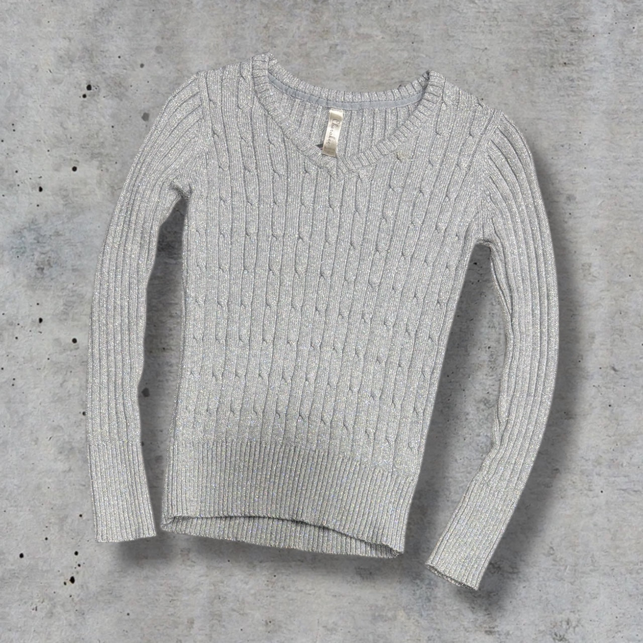 (XS/S) Y2K Grey Sparkly Knit Long Sleeve Top