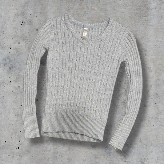 (XS/S) Y2K Grey Sparkly Knit Long Sleeve Top