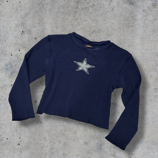 (S/M) 2000s navy blue thermal star girl long sleeve top