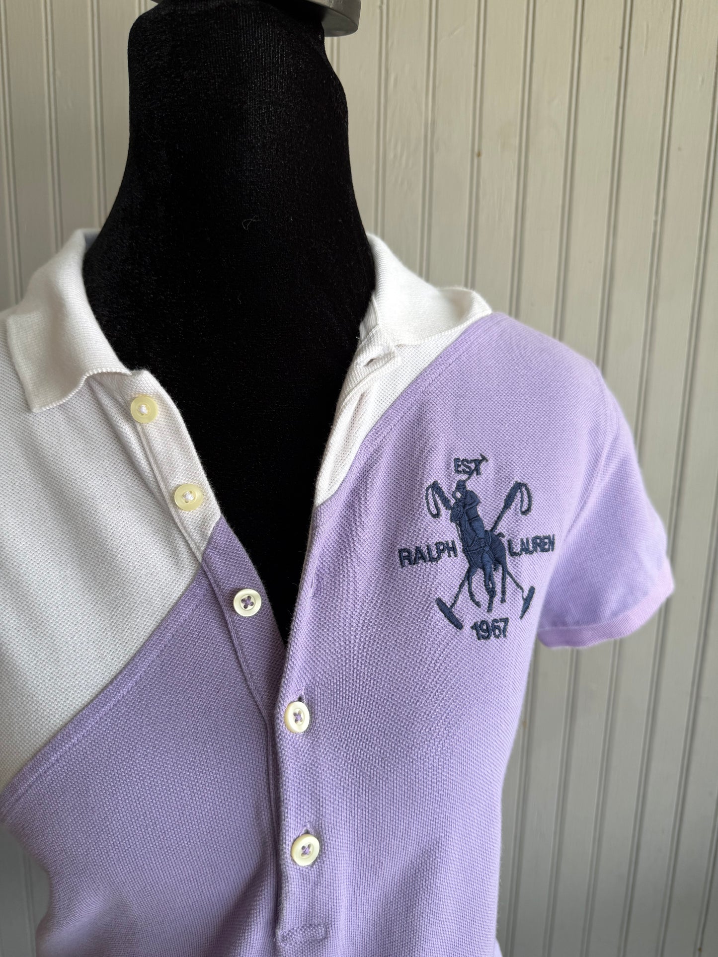(M) vintage Ralph Lauren purple & white polo top