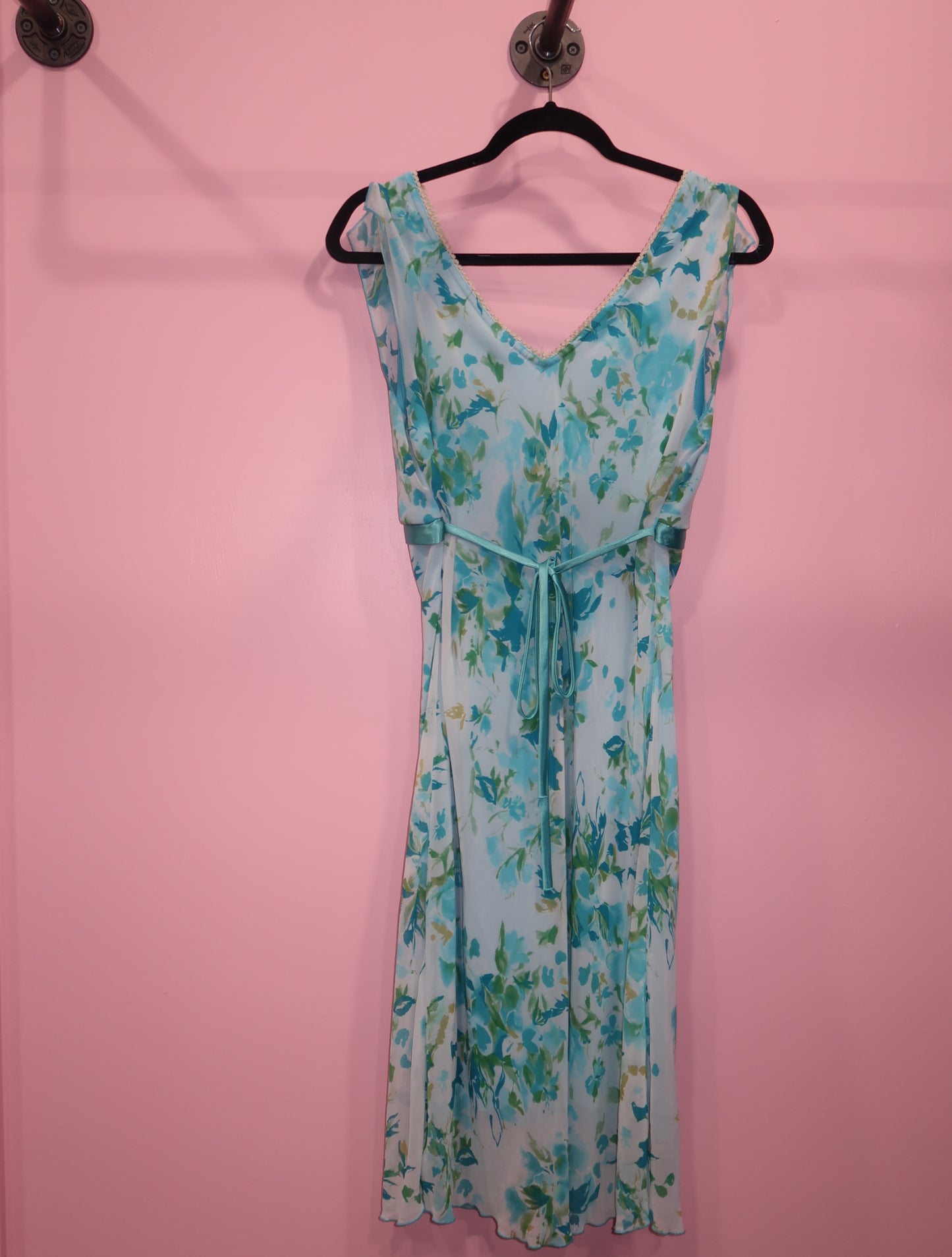 (M/L) vintage floral babydoll tie up maxi dress