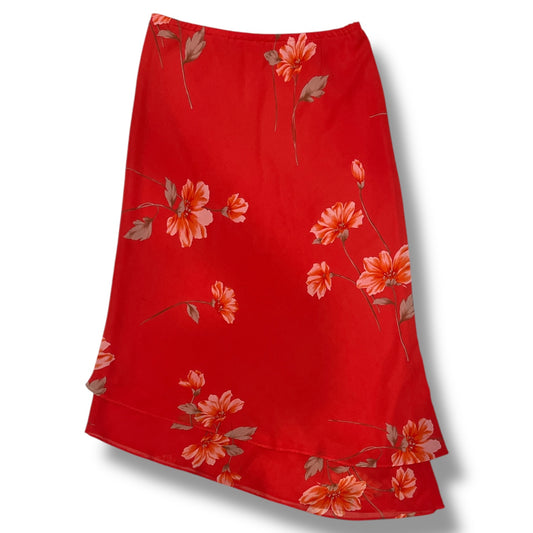 (S/M) Vintage Floral Asymmetrical Maxi Skirt