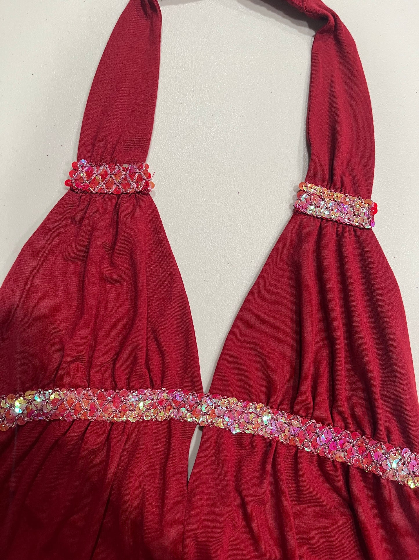 (L) Early 2000s Sequin Asymmetrical Fairy Halter Top