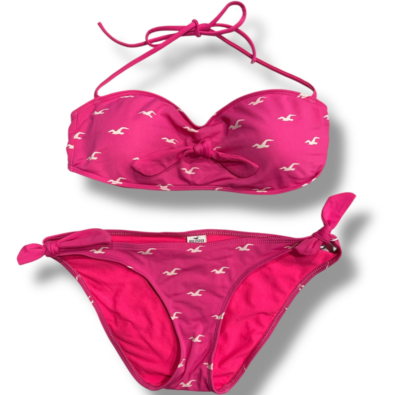 (M) 2000s Hollister Print Pink Halter Bikini