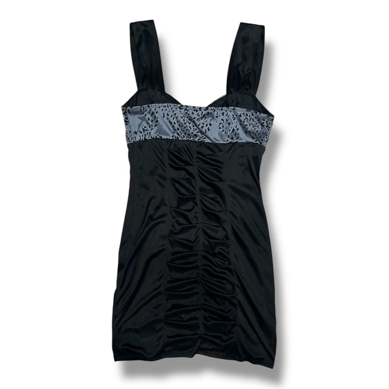 (M) 2000s Leopard Print Glittery Satin Mini Bodycon Dress