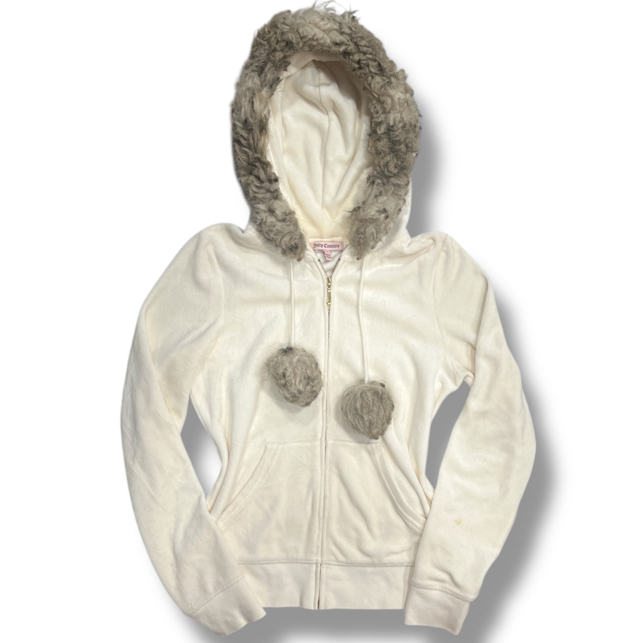 (M) 2000s Iconic Juicy Couture Pom Pom Fur Hood Velour Jacket