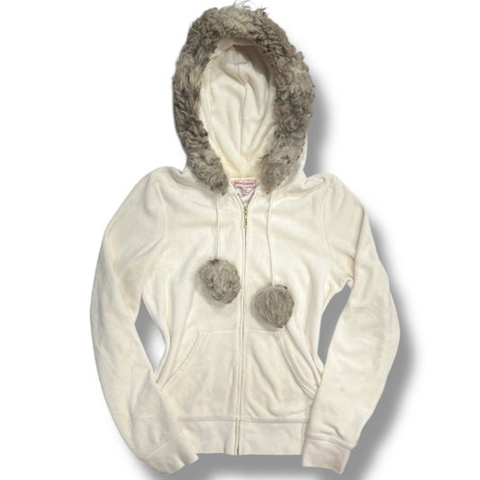(M) 2000s Iconic Juicy Couture Pom Pom Fur Hood Velour Jacket