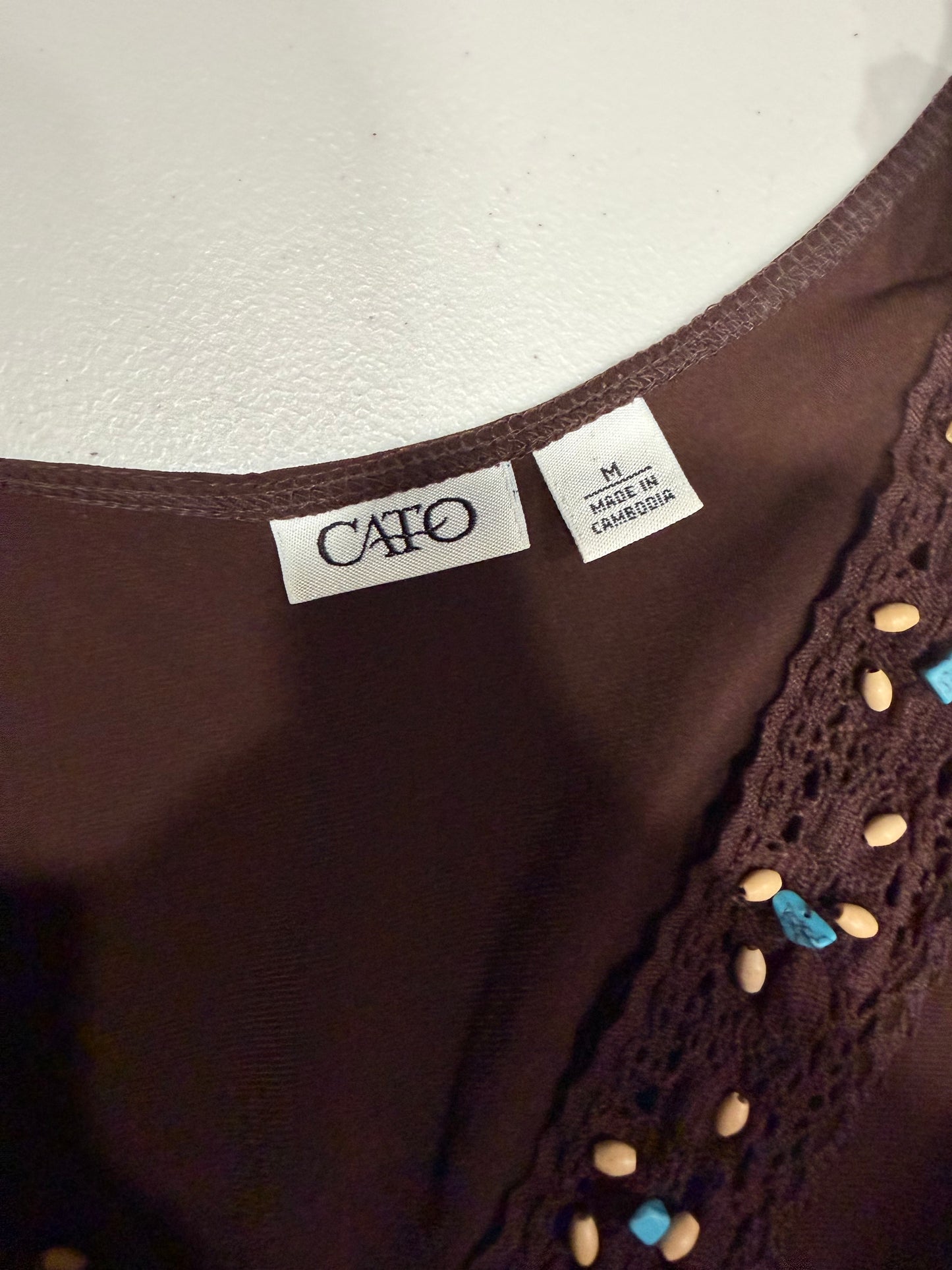 (M) vintage cato Brown asymmetrical beaded top
