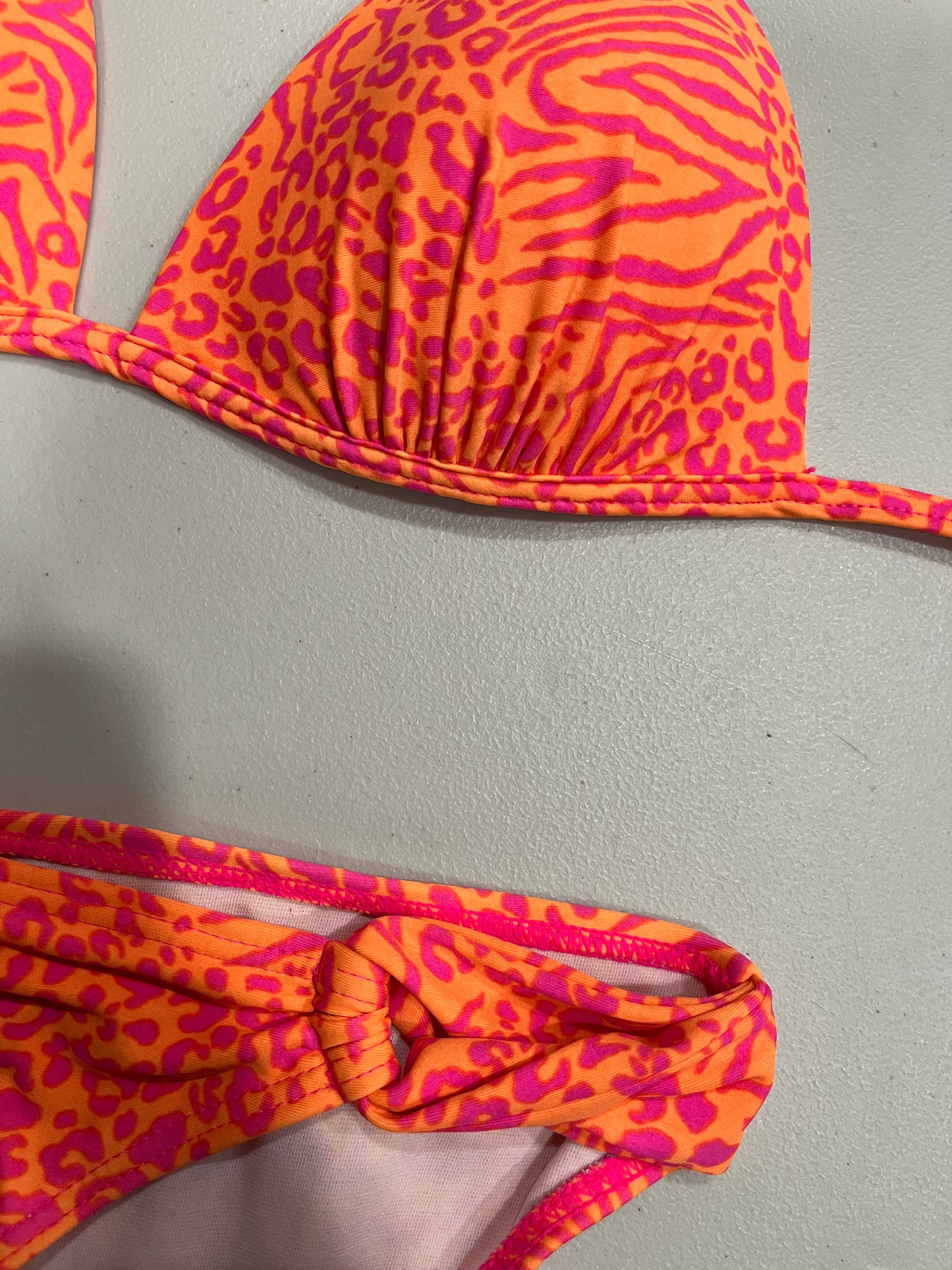 (M) Y2K Leopard Print Pink & Orange Bikini Set
