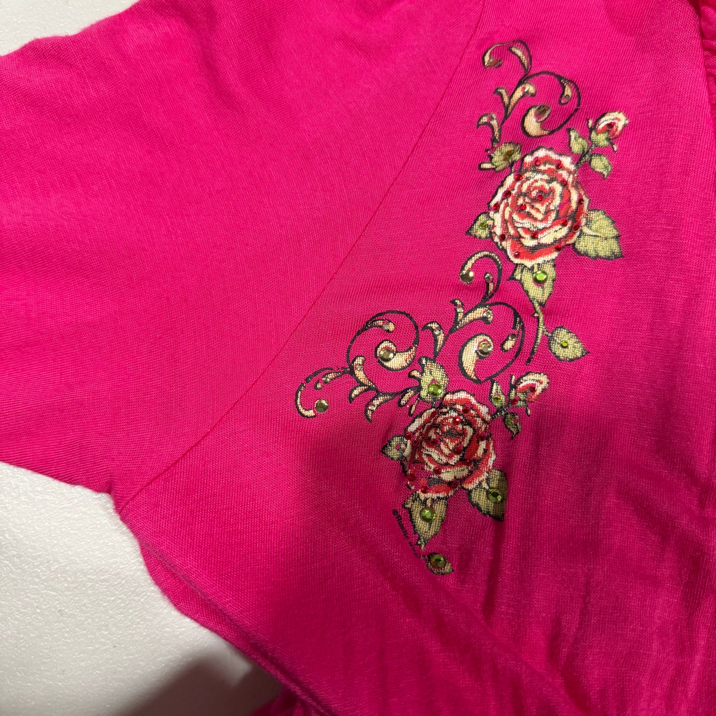 (S/M) Y2K pink mcbling cross with ruffle trim dress