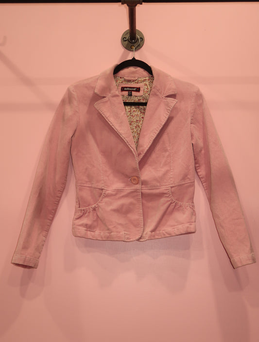 (S) 2000s Dollhouse pink corduroy  blazer with floral lining