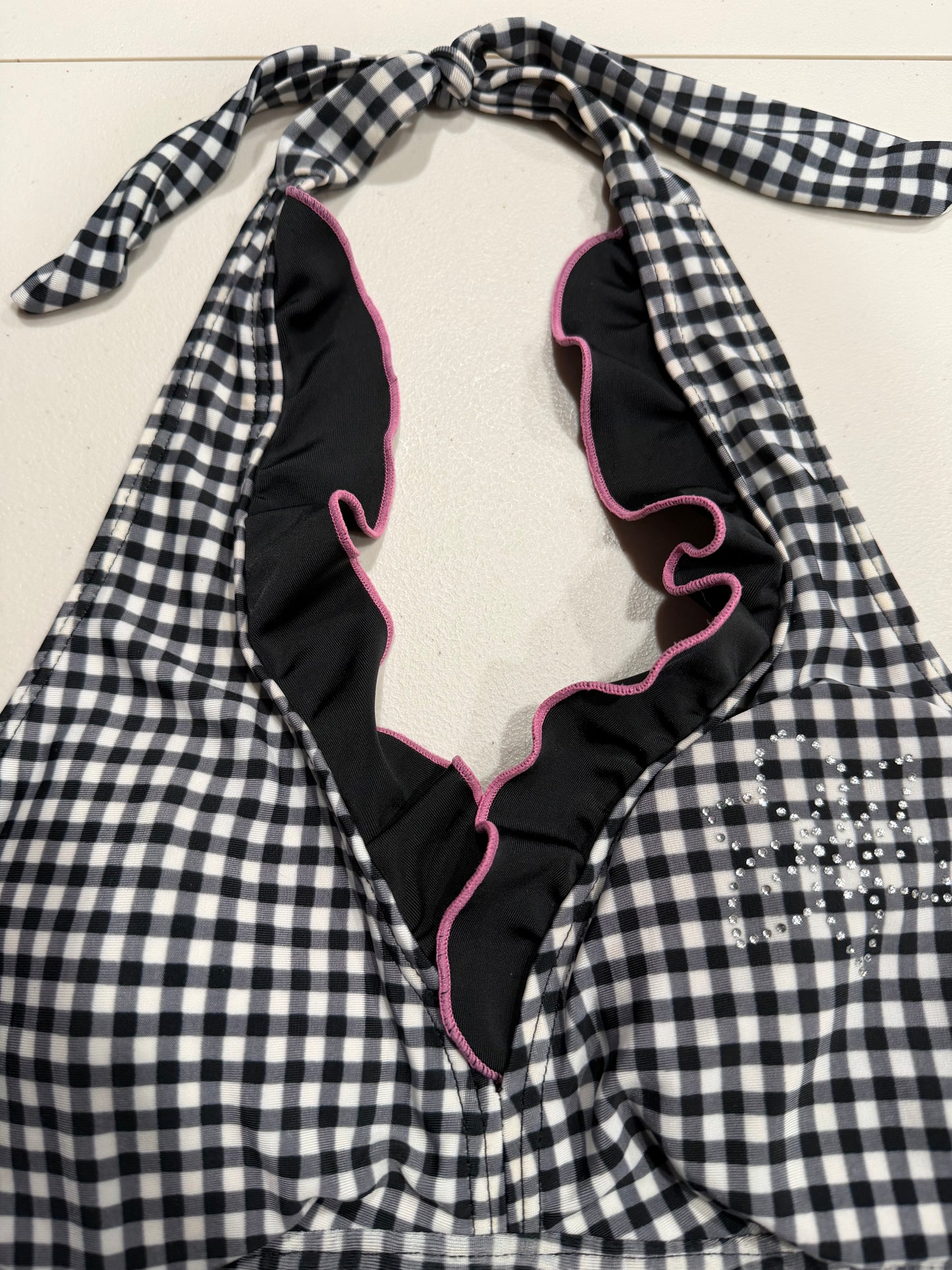 (M/L) 2000s graham ruffle flower embellishment tankini