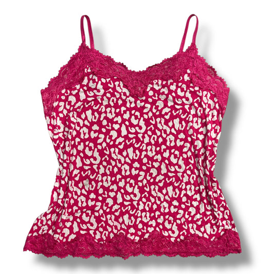 (XL/XXL) Pink Lace Trim Leopard Print Tank