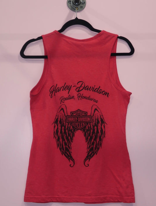 (L/XL) Harley Davidson angel wing embellished red tank top