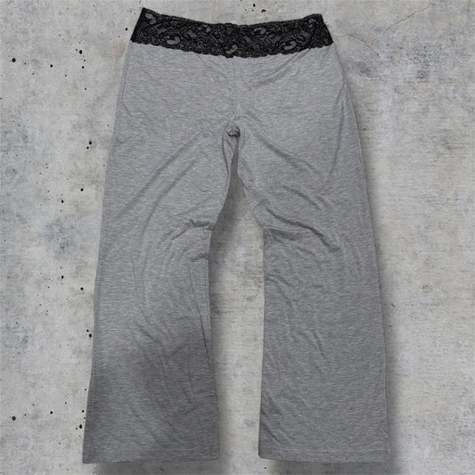 (1XL) grunge lace trim flared leggings