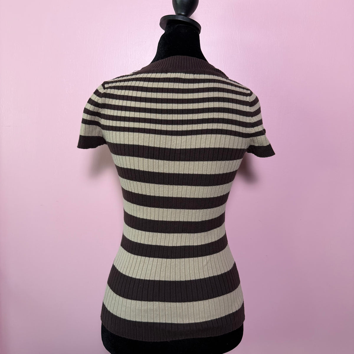 (S) vintage striped brown fitted top