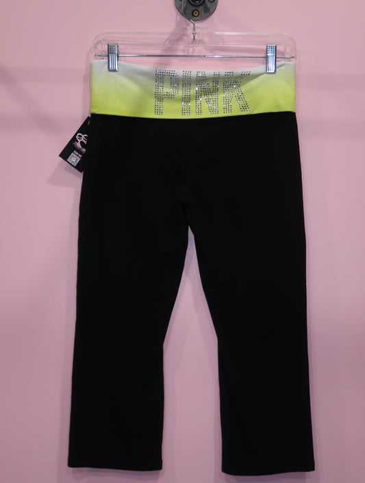 (S) 2000s PINK embellished capri black fold over yoga pants