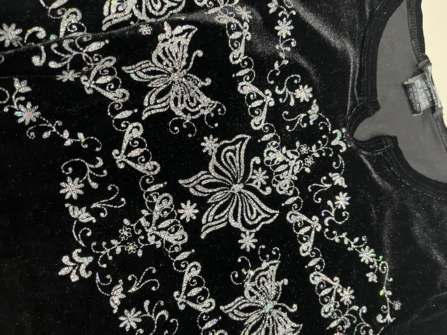 (S/M) Early 2000s Velour Butterfly Long Sleeve Top