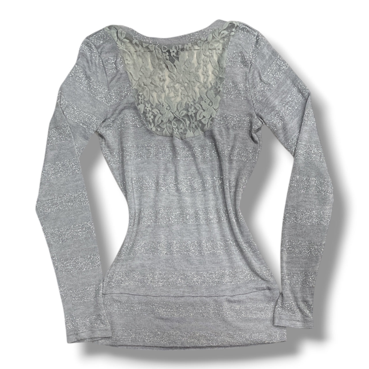 (M) Y2K Striped Lace Back Detailed Glittery Top