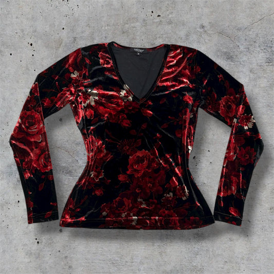 (M/L) vintage floral velvet long sleeve top