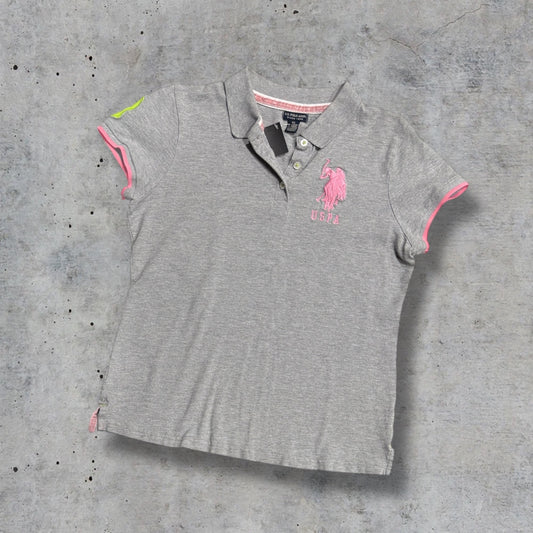 (XL) early 2000s grey, pink & green polo top