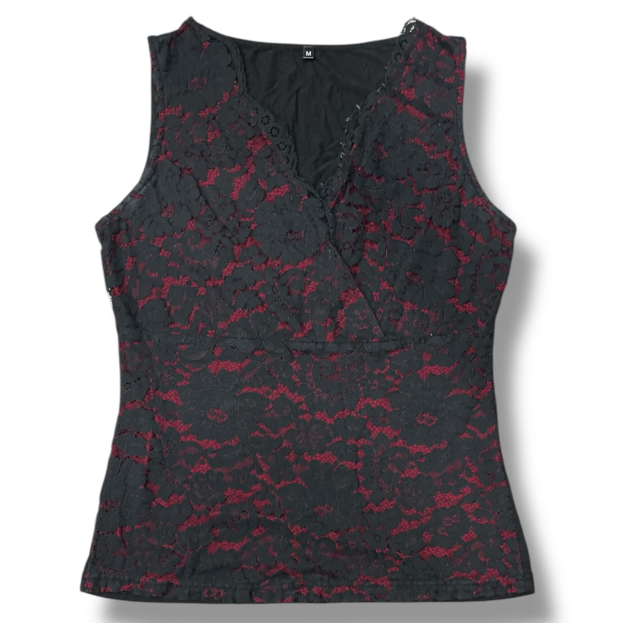 (M) Vintage Lace Trim Red & Black Tank
