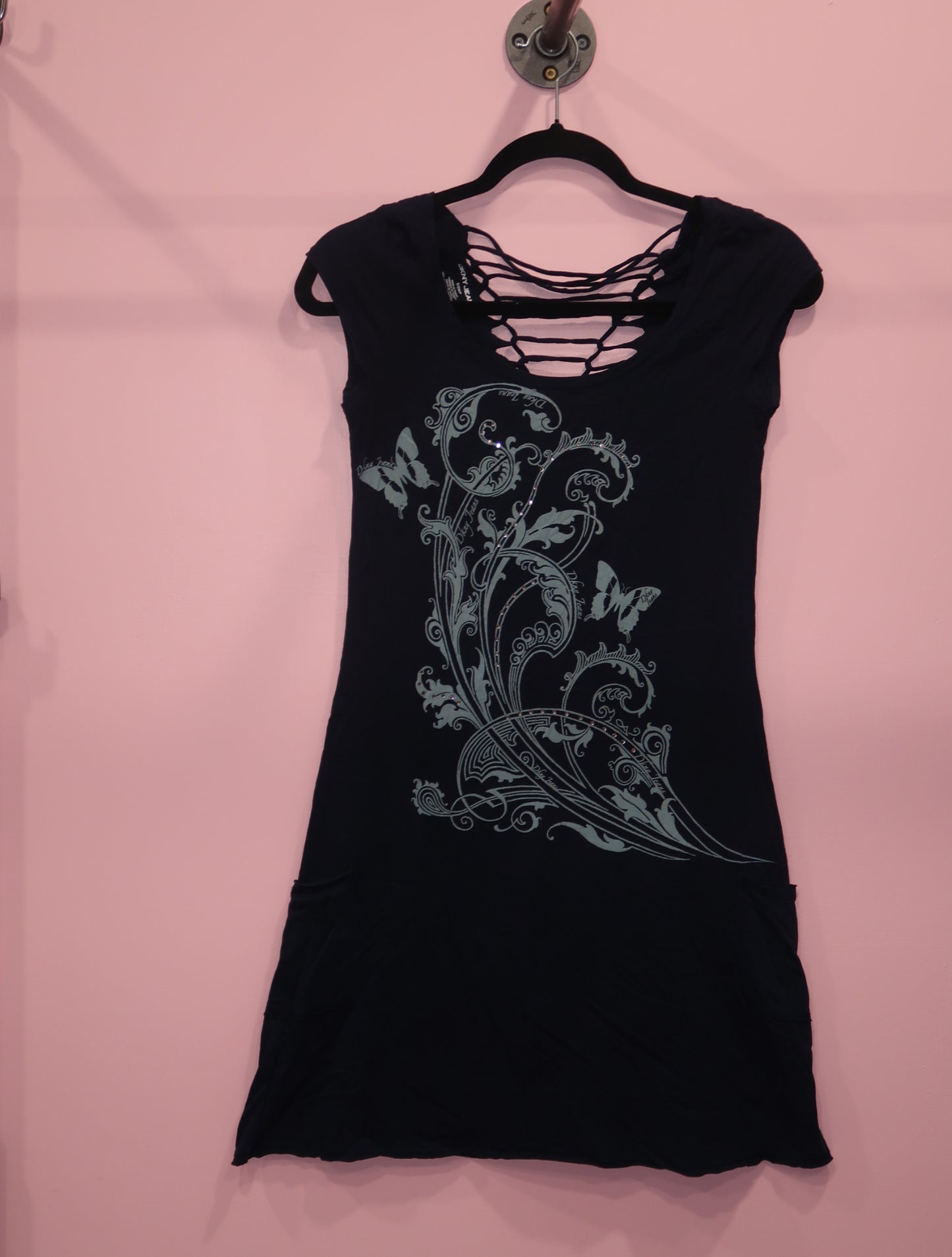(S/M) y2k DKNY blue embellished butterfly dress