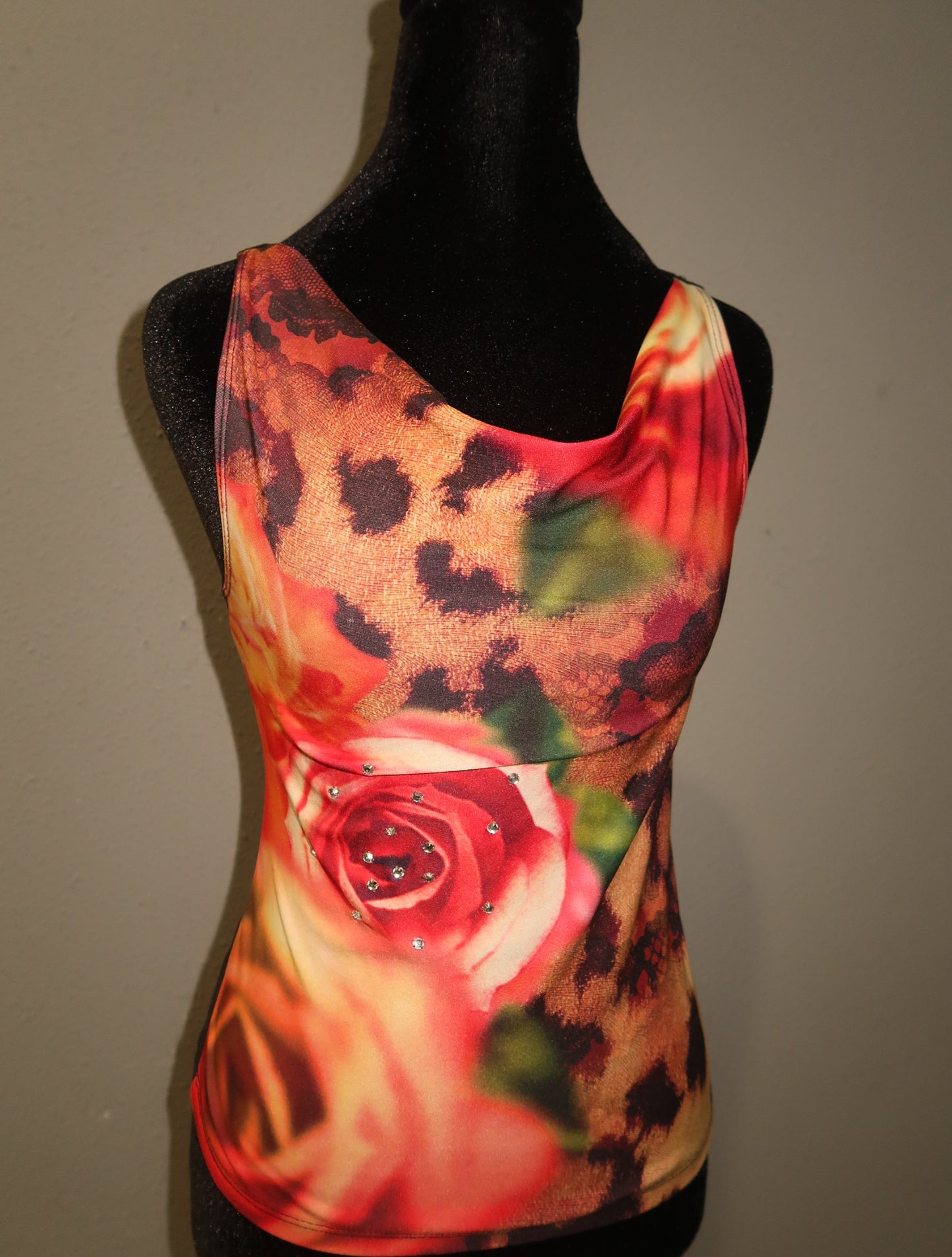 (S/M) Vintage Embellished Leopard Flower Tank