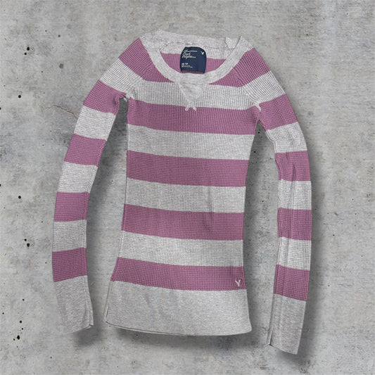 (XS) 2000s american eagle fitted striped thermal long sleeve