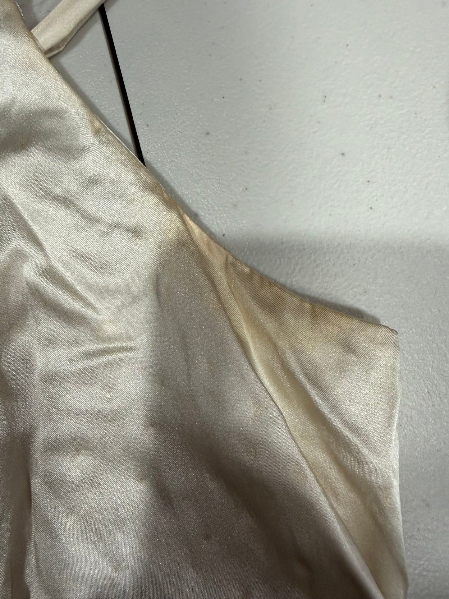 (M) vintage gold & white beaded 100% silk midi dress