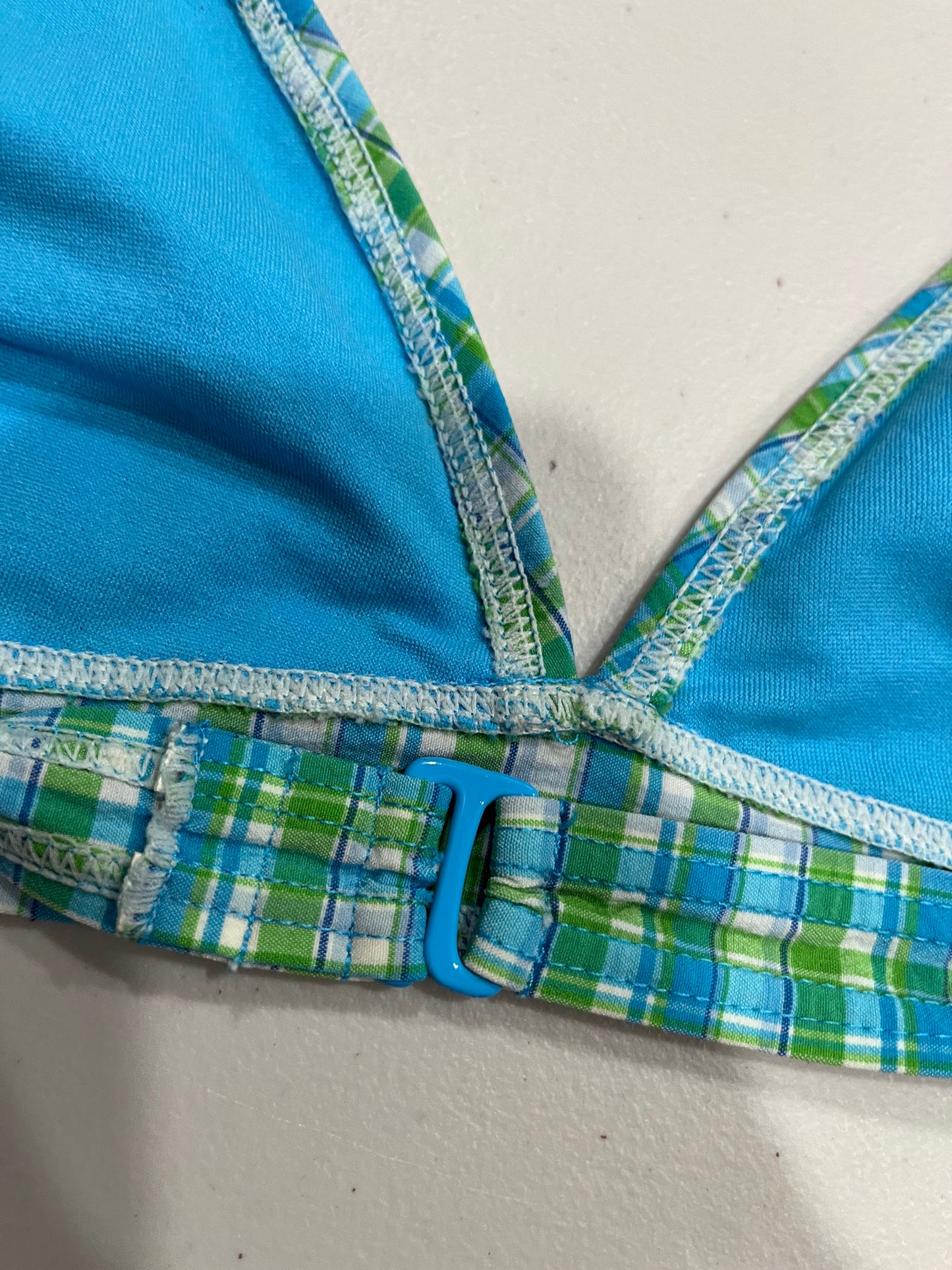 (XL) Vintage Plaid Print Halter Bikini Top