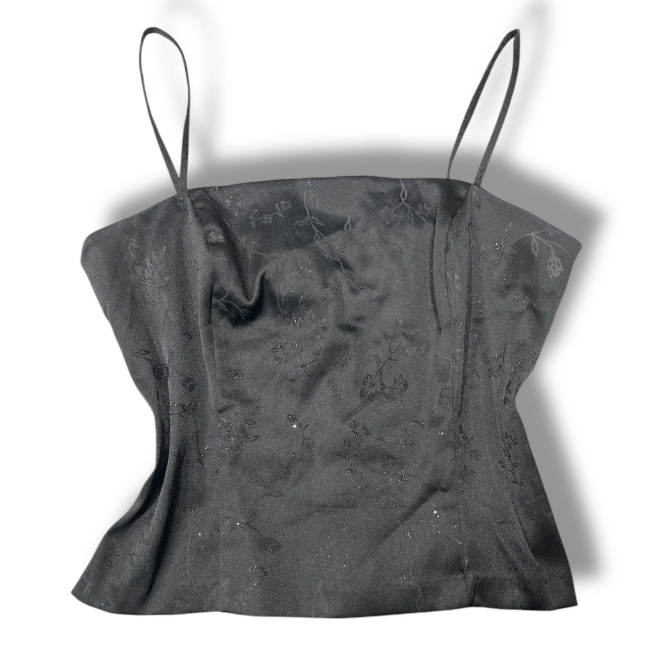 (L) Vintage Floral Glittery Silk Tank Top